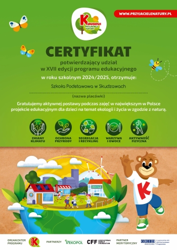 certyfikat Kubusiowi Przyjaciele natury